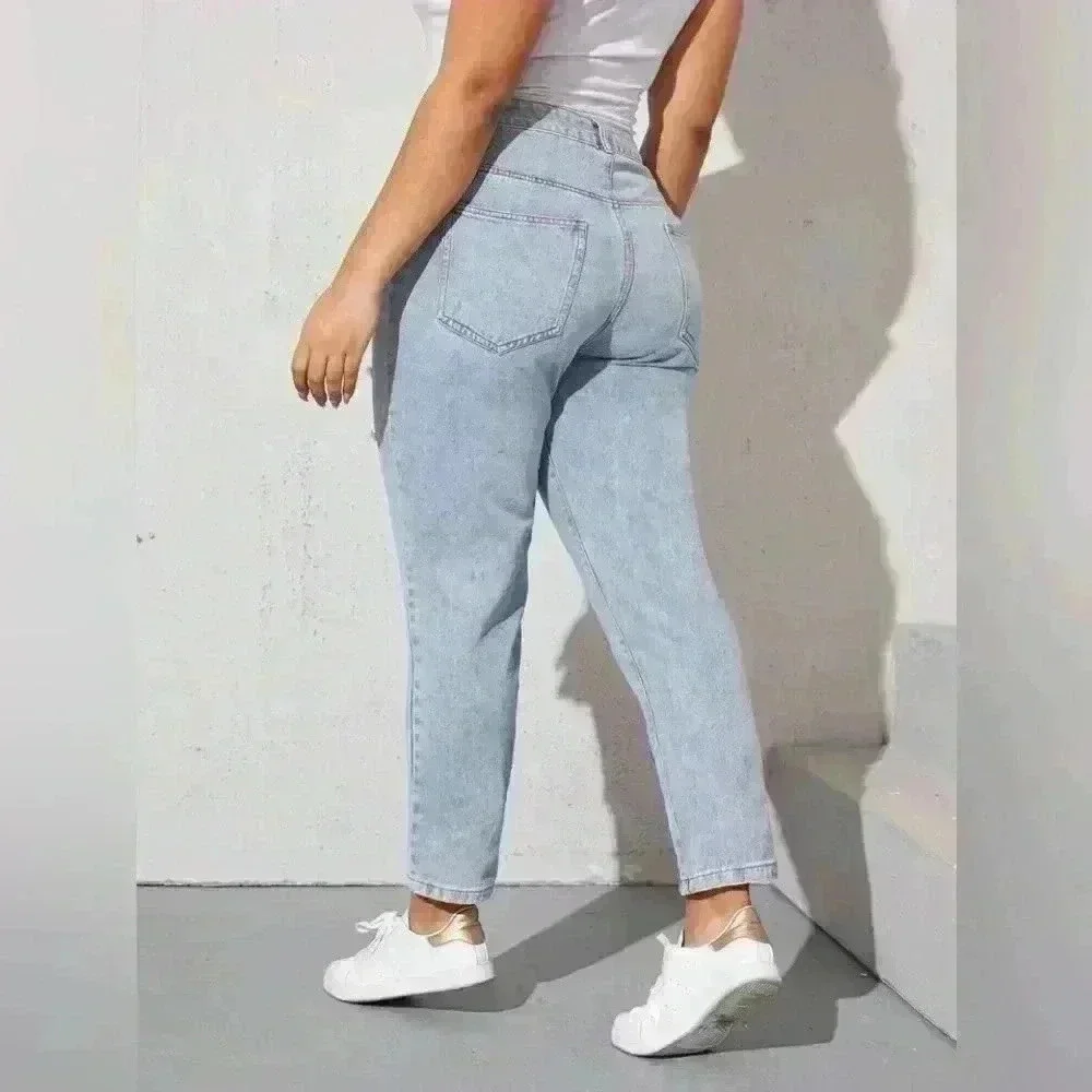 SHEIN high waisted distressed mom jean light wash XL tapered leg non-stretch - Picture 5 of 11